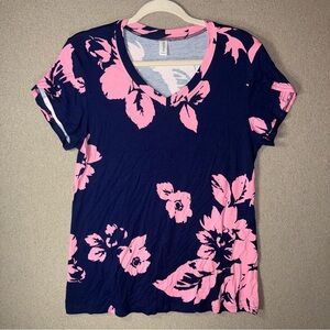 Kuotai size medium Floral blue and Pink designed Short Sleeve Top
